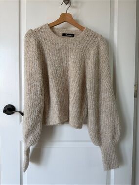Vici Cream Textured Balloon Sleeve Sweater